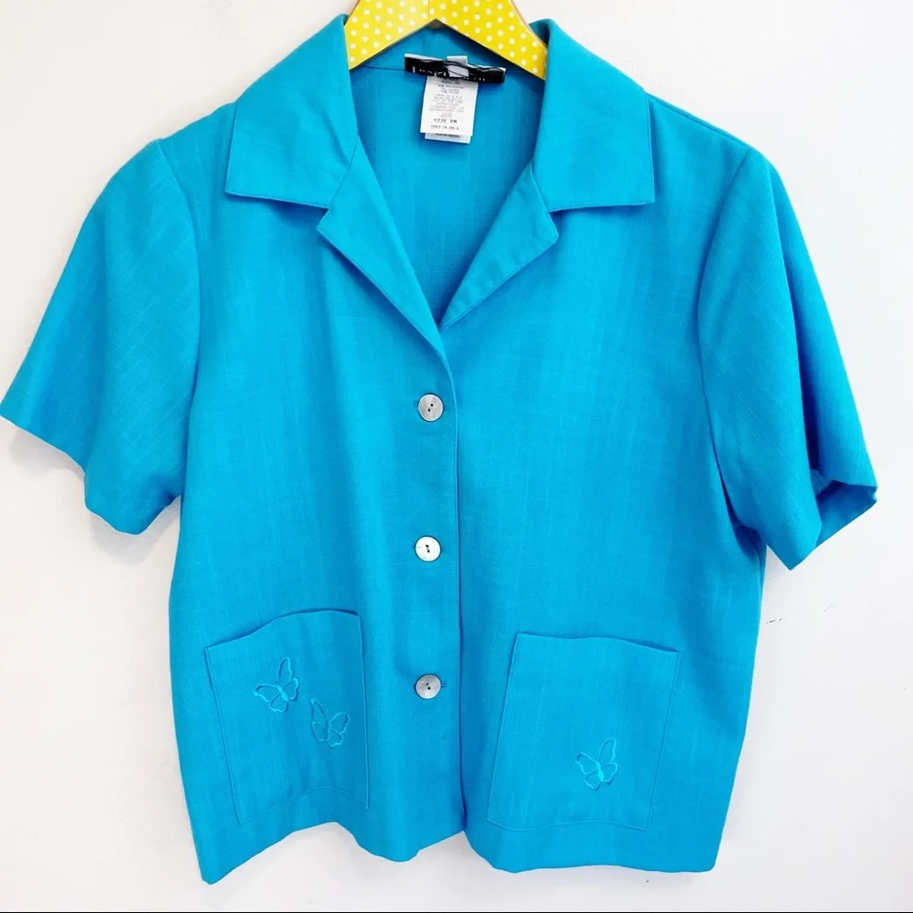 Lindsey Scott Vintage Butterfly Collared a button Front Blouse - Picture 1 of 5